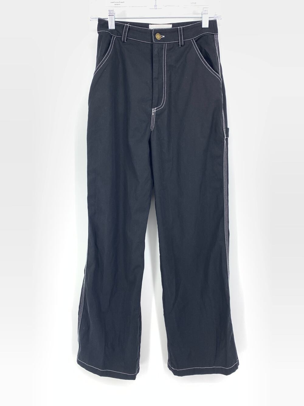Rolla's Carpenter Pants Women's Size XS Black Contrast Stitching Wide Leg Ankle